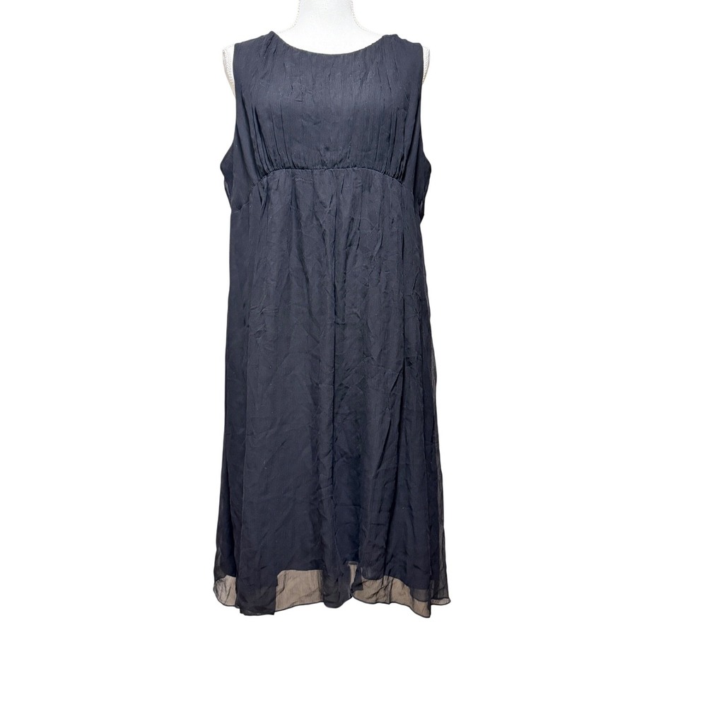 Mimi Maternity Black 100% Silk Empire‎ Waist Midi Dress Rhinestone Button Sz L